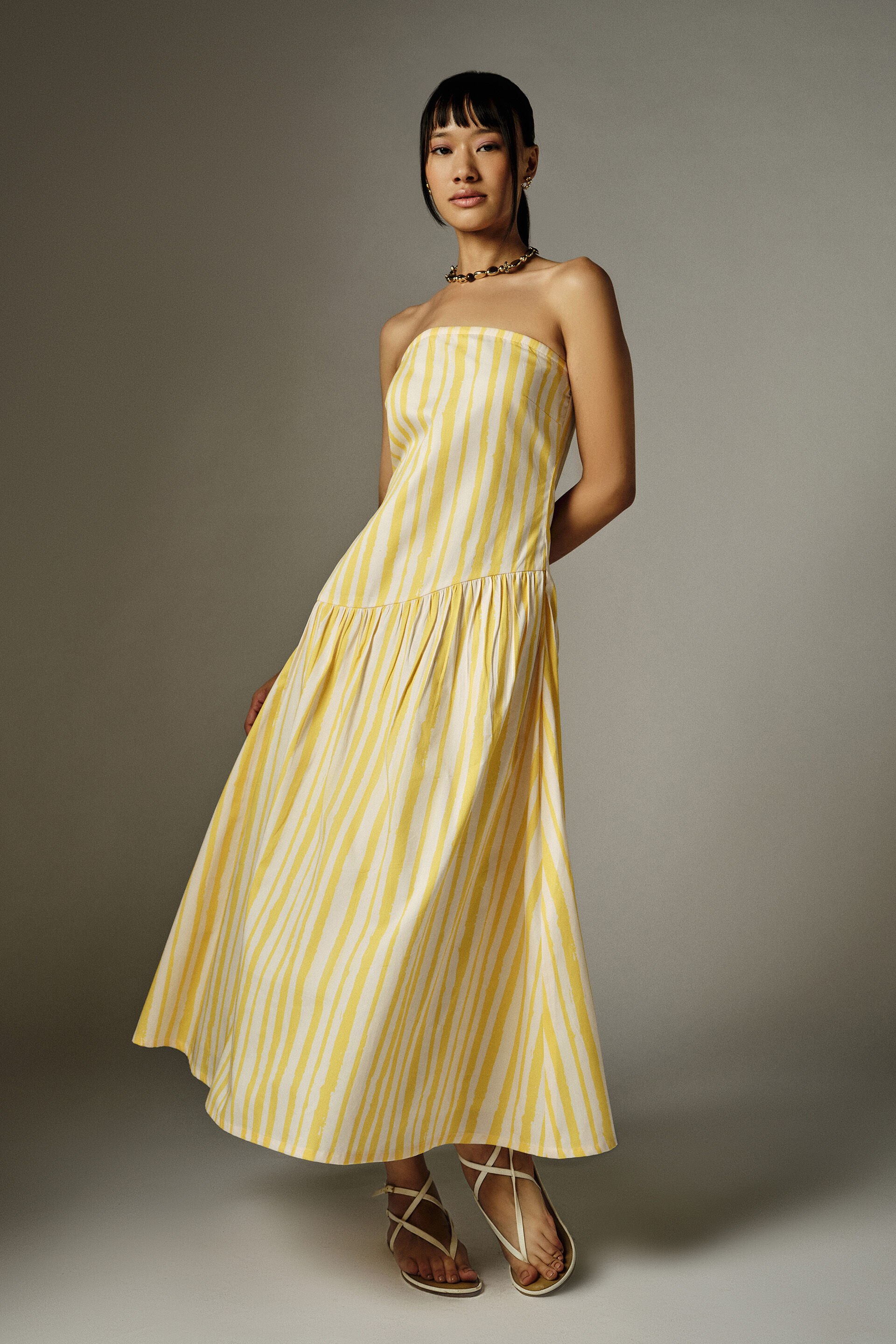 Karyne Striped Cotton Dress, Yellow, image 2